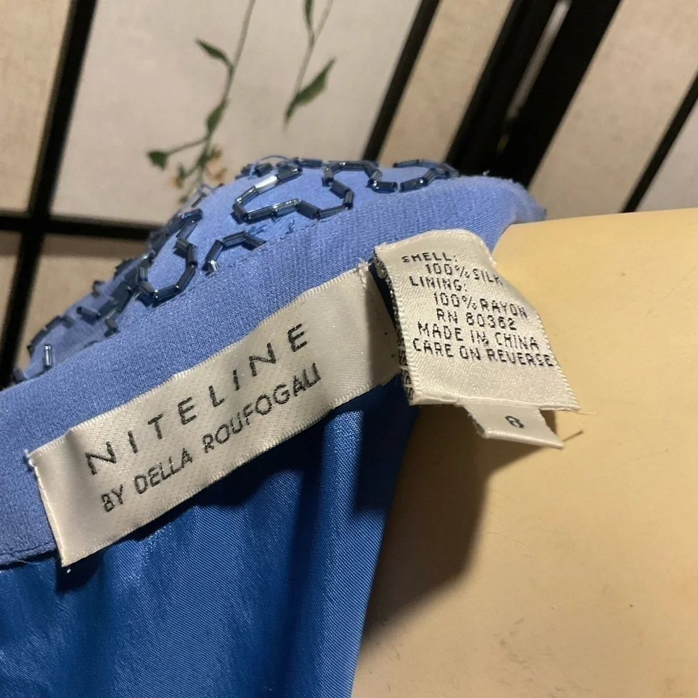NITELINE by Della Roufogali Vintage 100% Silk Beaded Cocktail Dress Size 8